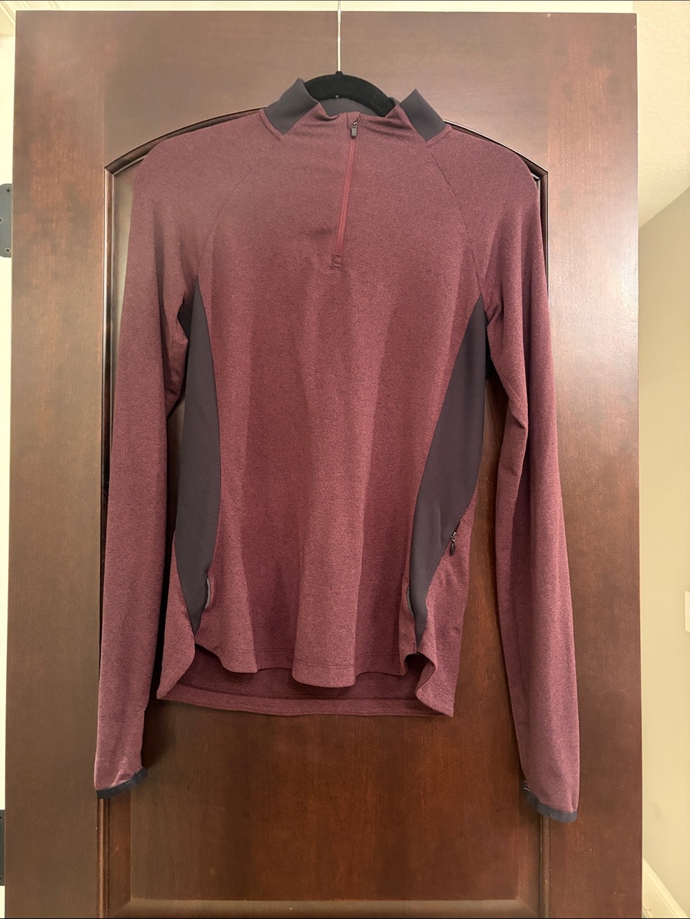 REI Women's Long Sleeve Quarter-Zip Top in Burgundy and Black
